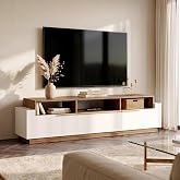 BELLEZE Broadway 70" TV Stand TV Stand &amp; Entertainment Center - White | for TV up to 70",Open Shelves and Storage Drawers,for Living Room Dining Room