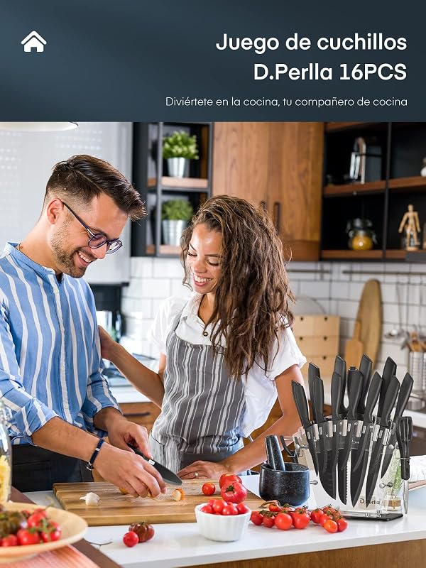 Cuchillos de Cocina 16 Piezas Negro Revestimiento Antiadherente