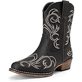 DREAM PAIRS Women's Cowboy Cowgirl Western Boots Embroidered Stitched Ankle Boots Square Toe Chunky Heel Fashion Short Booties with Zipper