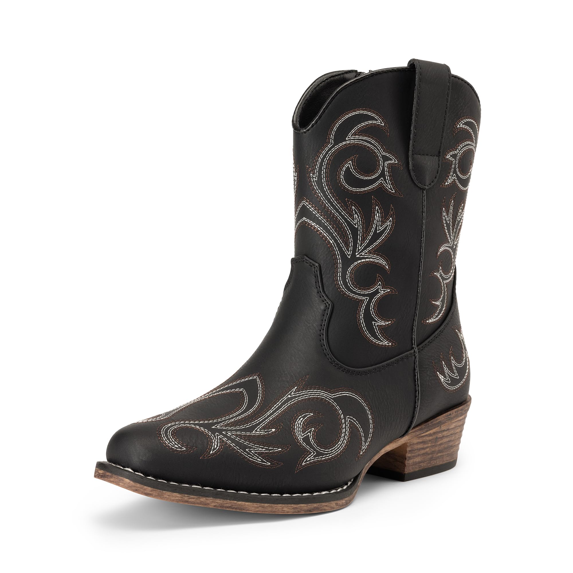 Photo 1 of DREAM PAIRS Women's Cowboy Cowgirl Western Boots Embroidered Stitched Ankle Boots Square Toe Chunky Heel Fashion Short Booties with Zipper,Size 8.5,Black,DWUMAB2511