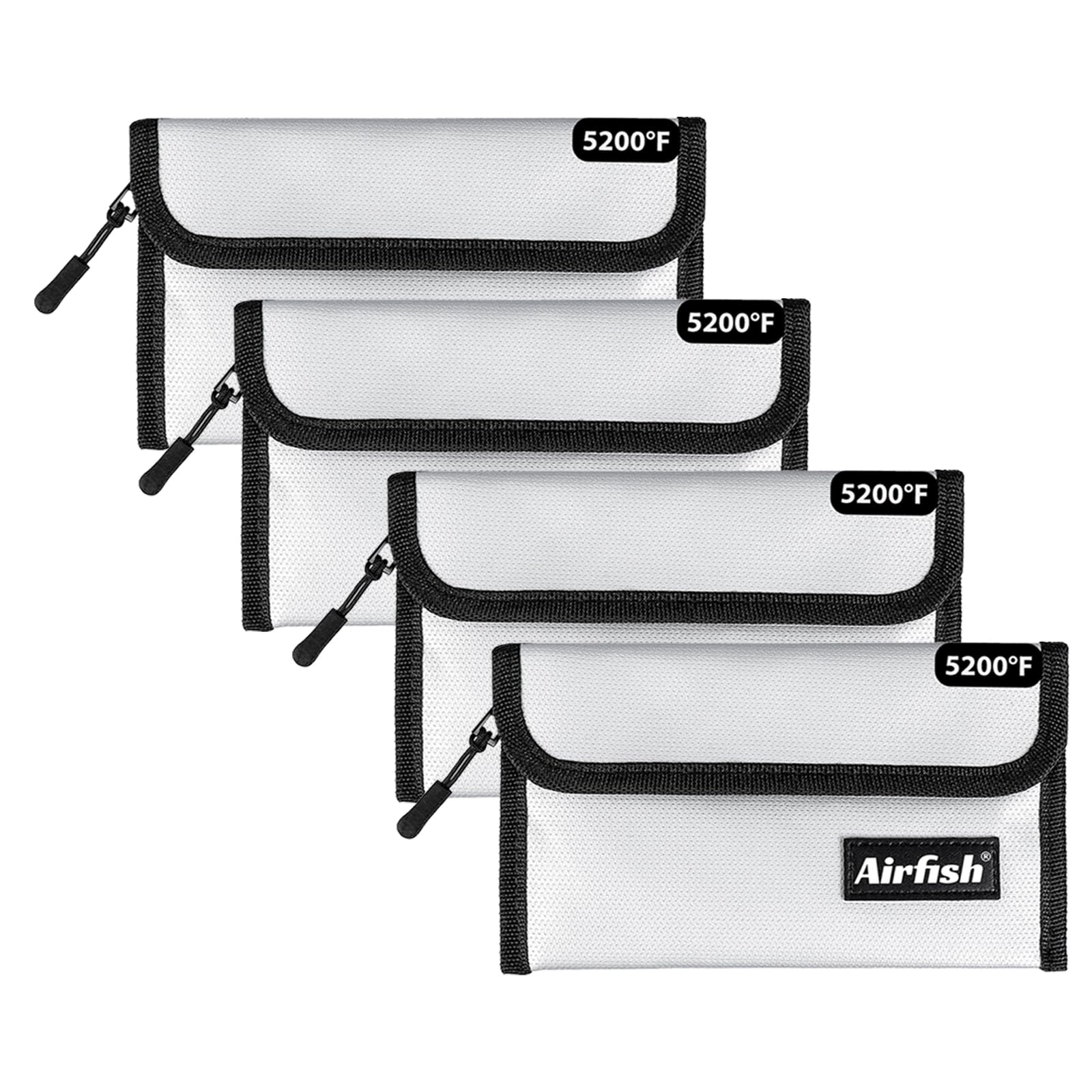 Airfish 4 Pack Fireproof Money Bag, 5 x 8 inches, Silver, Unisex-Adults, Everyone, Homeowners, Travelers, Individuals, Families, Fireproof Wallet, Wallet