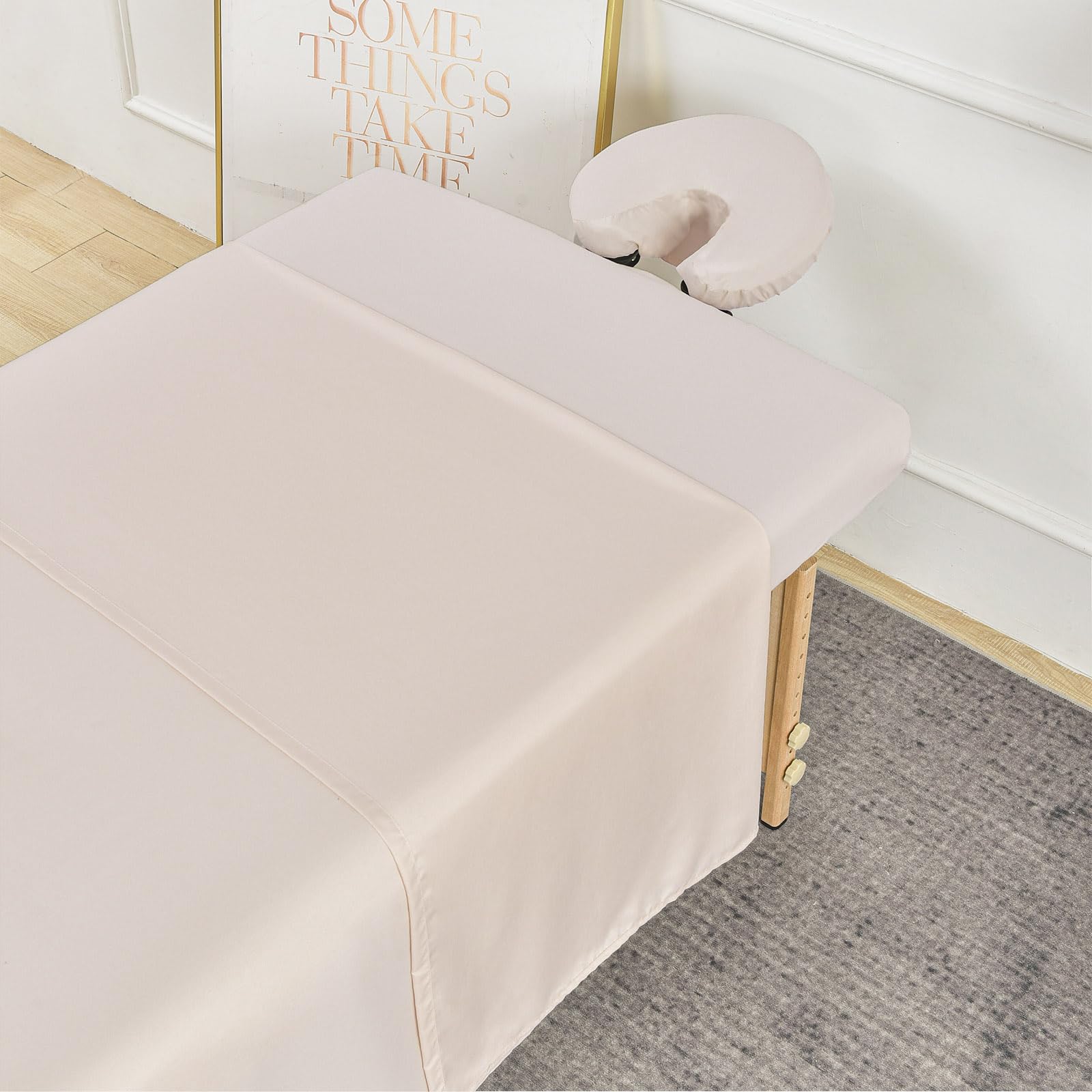 Kesfey 3-Piece Beige yellow Microfiber Massage Sheet Set, Massage Flat Sheet, Fitted Sheet and Face Rest Cover for SPA Beauty and Salon