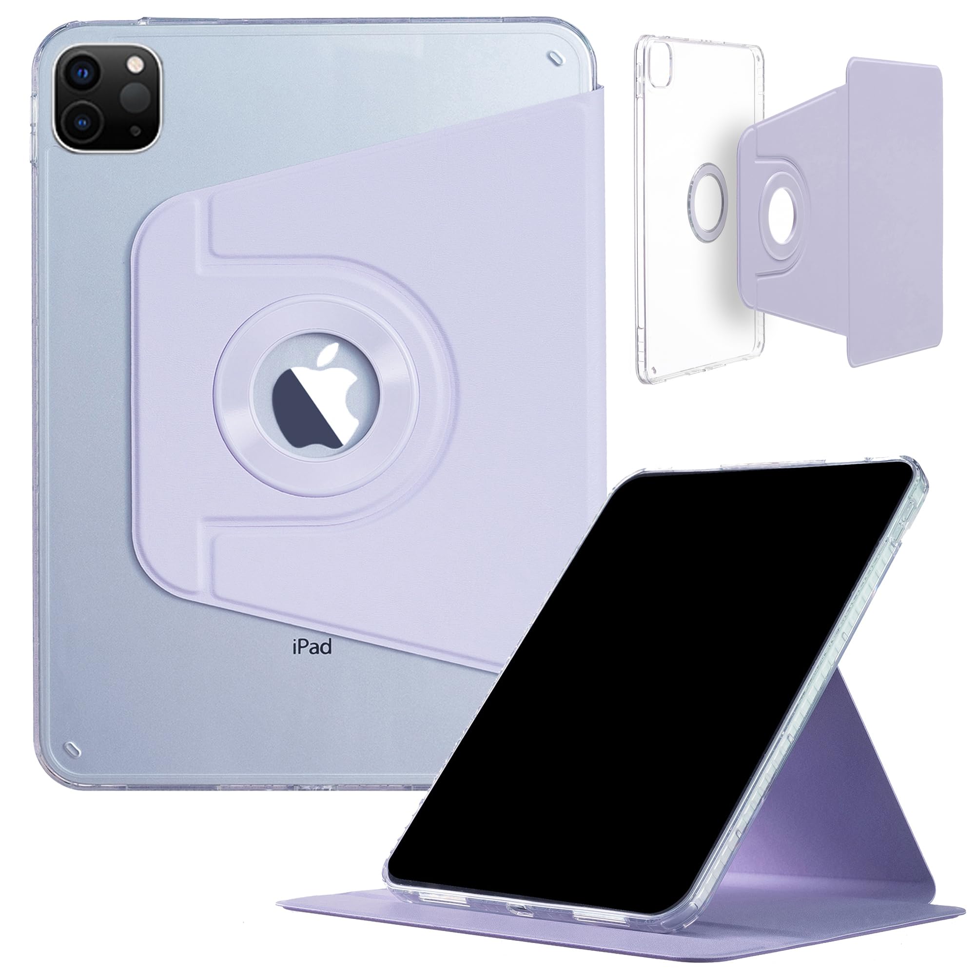 iPad Pro-6 5 4 3 (11'') Case, iPad Air-7/6 (11'') Air-5/4 (10.9'') Case, DMaos Magnetic Detachable Smart Cover, 360 Rotation Foldable Stand - Lavender