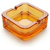 Kepfire Crystal Glass Ashtray,Vintage Square for Home,Office,Bar Use | Decorative Amber Crystal Glass,4 Wide Slots for Cigarettes,Easy to Clean, Square Heavy Duty for Outdoor ＆ Indoor Use
