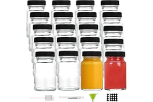 Qeedee 20 Pack 2oz Glass Shot Bottles with Lids and Labels, Reusable Small Clear Glass Jars Set, Travel Portable Mini Wide Mo
