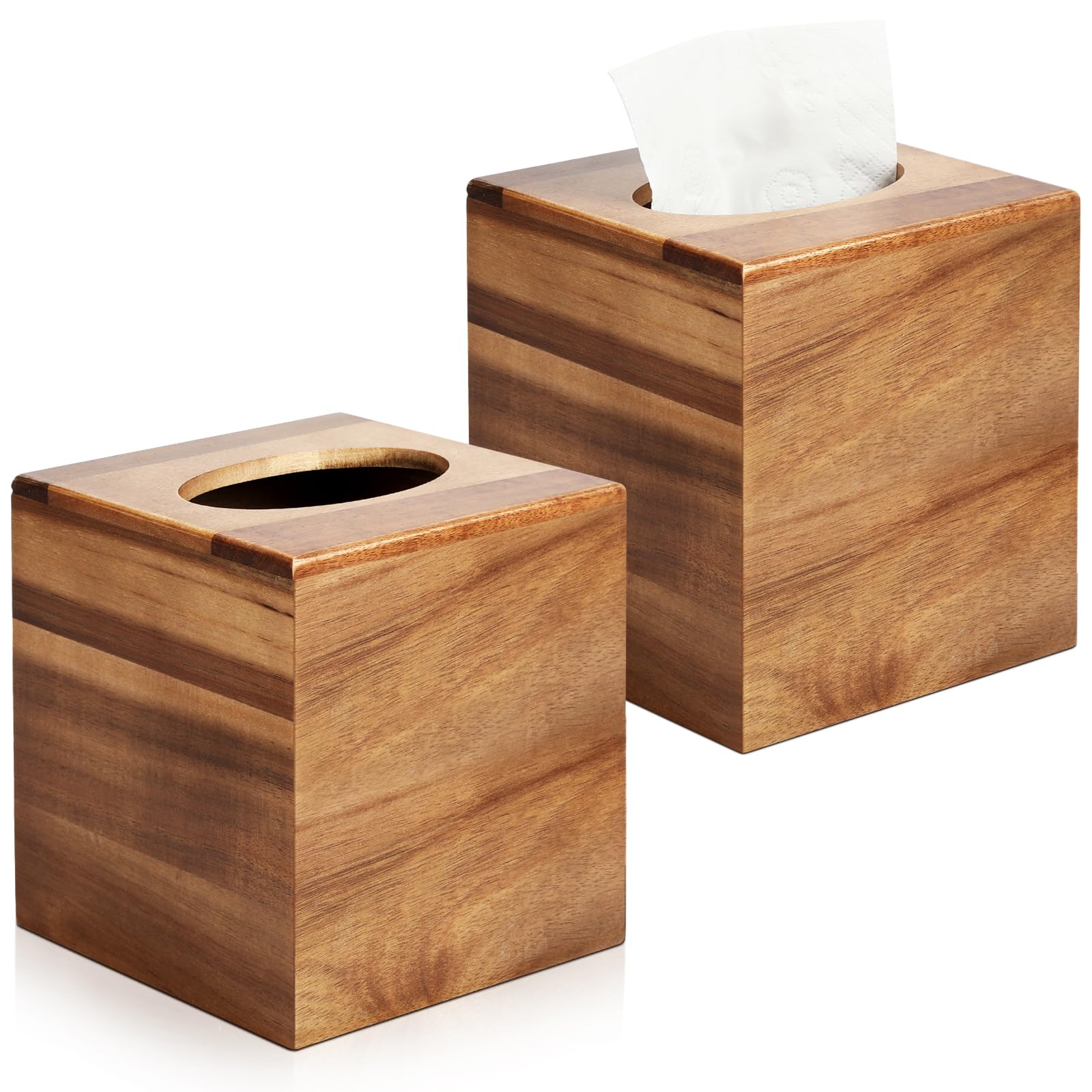 Photo 1 of 2 Pack Wooden Tissue Box Cover Bulk Square - Acacia Wood Tissue Box Holder for Tabletop Stands Bathroom Office- Decorative Facial Wood Tissue Box Cover for Modern Farmhouse Decor