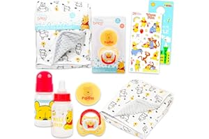 Disney Winnie The Pooh Baby Gift Set - 6 Pc Newborn Essentials Bundle with Blanket, Rattle, Bottle, Teether, Scrapbook Sticke