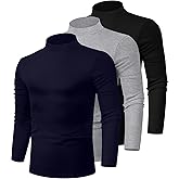 Riyiper 3 Pack Men's Mock Neck Shirts, Long Sleeve Cotton Turtleneck Tops Slim Fit Lightweight Pullover Casual Knit Sweaters