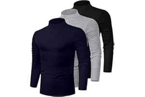 Riyiper 3 Pack Men's Mock Neck Shirts, Long Sleeve Cotton Turtleneck Tops Slim Fit Lightweight Pullover Casual Knit Sweaters