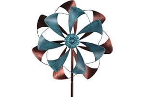 LERFUGI Wind Spinner Outdoor Garden Wind Spinners Metal Yard Spinner for Patio Lawn Decor Dual Rotating Copper Finish Blades 63x14in