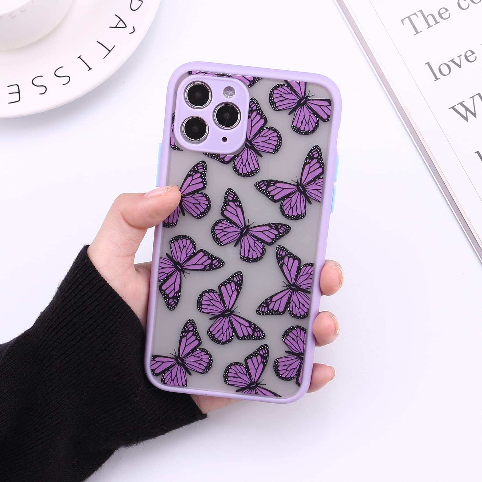 EYZUTAK Case for iPhone 7 Plus iPhone 8 Plus, Transparent Clear Blue Purple Butterfly Design Slim Soft TPU Flexible Bumper Color-edge Thin Anti-Scratch Shockproof Protective Phone Cover - Purple