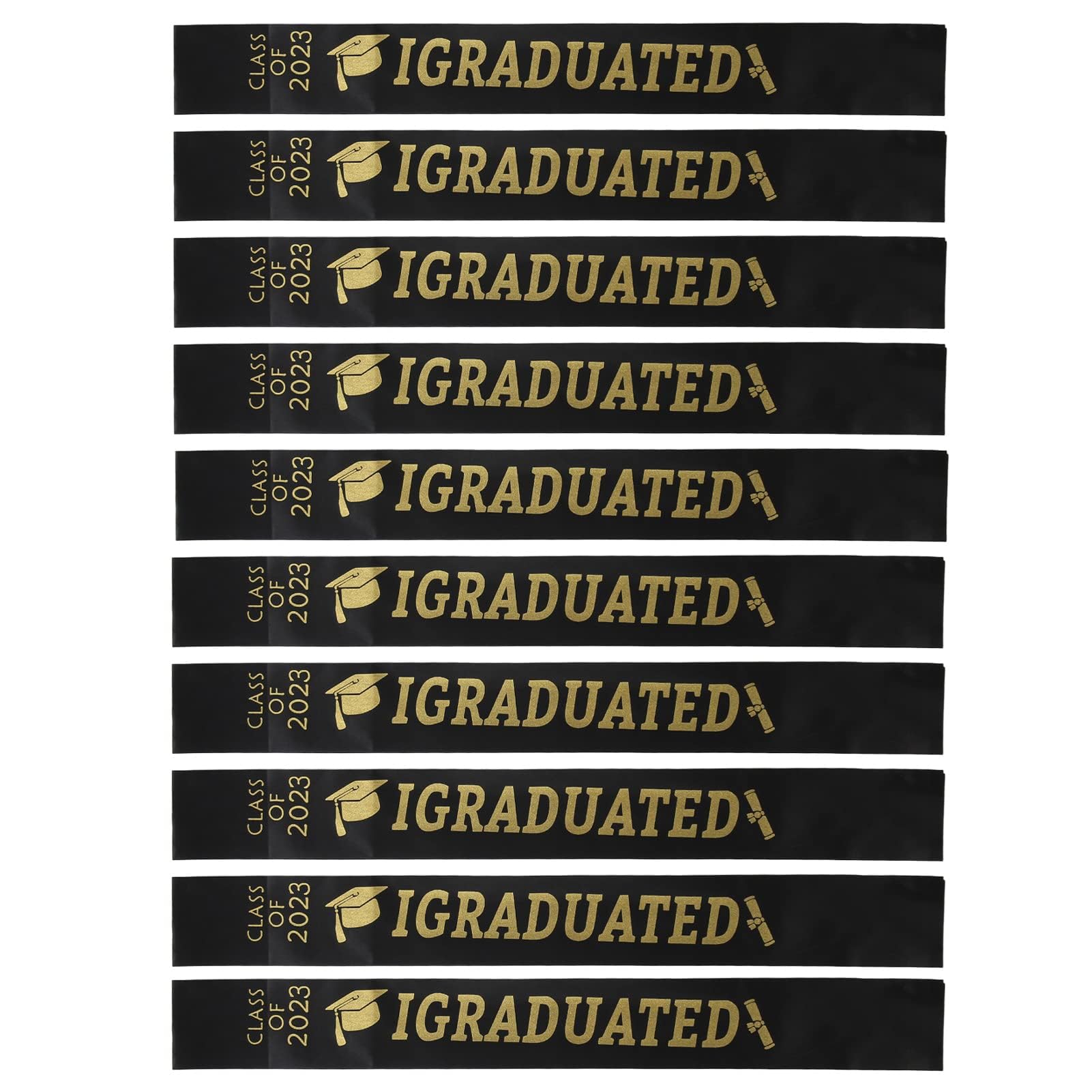 10Pcs Black Graduation Sash, Class of 2023 Stole with Gold Glitter Letter for Graduation Party Graduation Ceremony