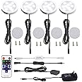 AIBOO LED Under Cabinet Lighting Kit 4 Packs of 12V Puck Lights with RF Dimmable Wireless RF Remote Control for Kitchen Counter Accent Lighting(Daylight White)