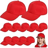 12 PCS Red Baseball Caps for Youth, Cotton Blank Hats with Metal Buckle, Bulk DIY Baseball Hat Set for Little Ones’ Sports Teams, Outdoor Activities, DIY Embroidery, 18.9–22.0 in Adjustable