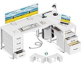 Coleshome L Shaped Computer Desk with 6 Drawers