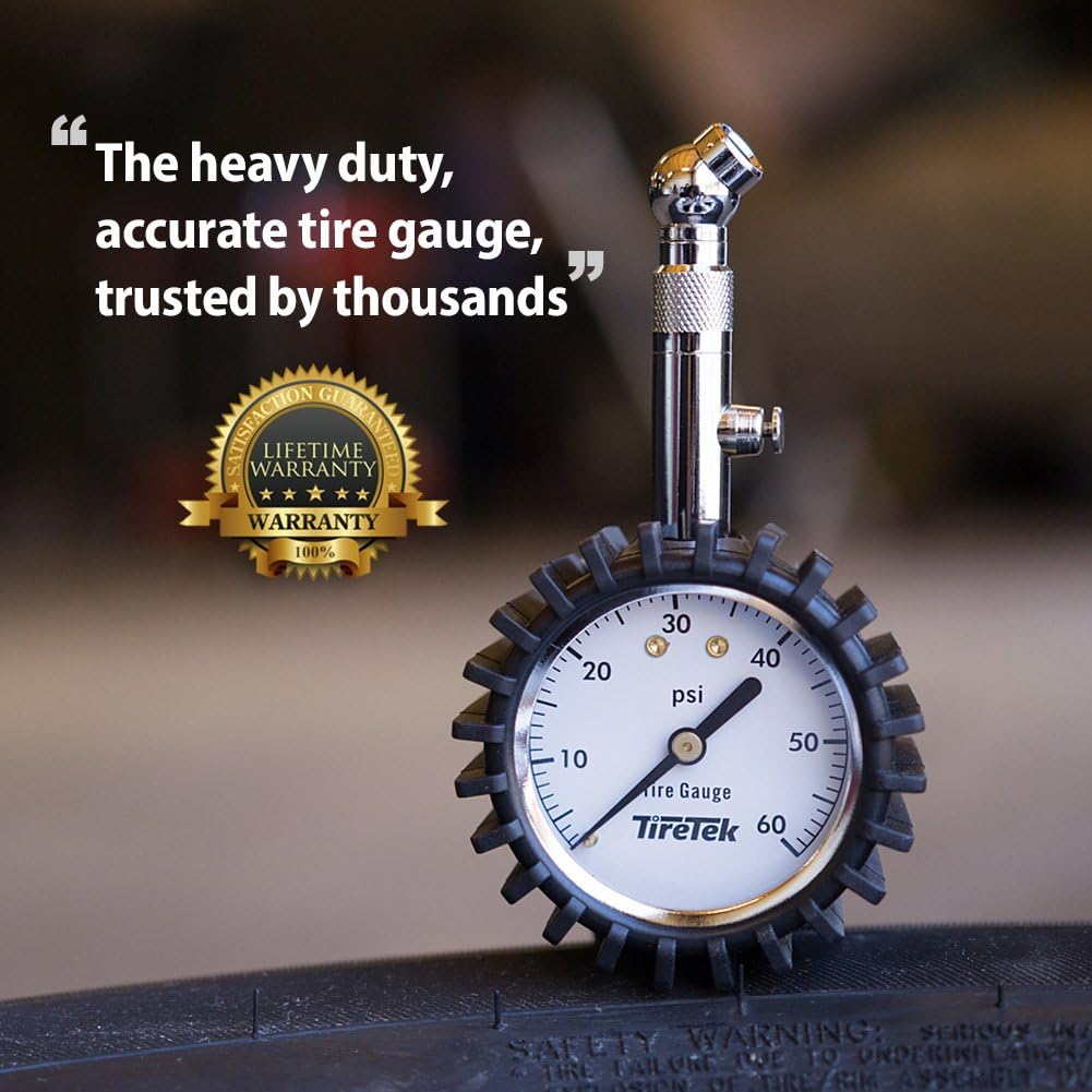 TireTek Tire Pressure Gauge 0-60 PSI - Tire Gauge for Car, SUV, Truck & Motorcycle - Heavy Duty Air Pressure Gauge ANSI Certified: Automotive