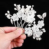 Lusofie 5Pcs Peal Flower Hair Pins Pearl Bridal Hair Pins Silver Wedding Hair Piece Wedding Hair Accessories Hair Flowers for Women Girls