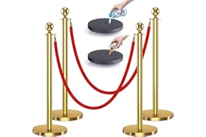kaiyomi 4Pcs Stanchions with Red Velvet Ropes Set, 5 Feet Velvet Ropes and Posts Poles for Red Carpet Party Decoration and 360° Photo Booth (Golden)