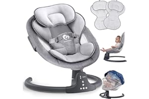 BELLABABY Bluetooth Baby Swing for Infants, Compact & Portable Baby Swing, 3 Seat Positions, 5 Swing Speed, 10 Music, Remote Control, USB Plug-in Power, Reversible Cushion for All Seasons