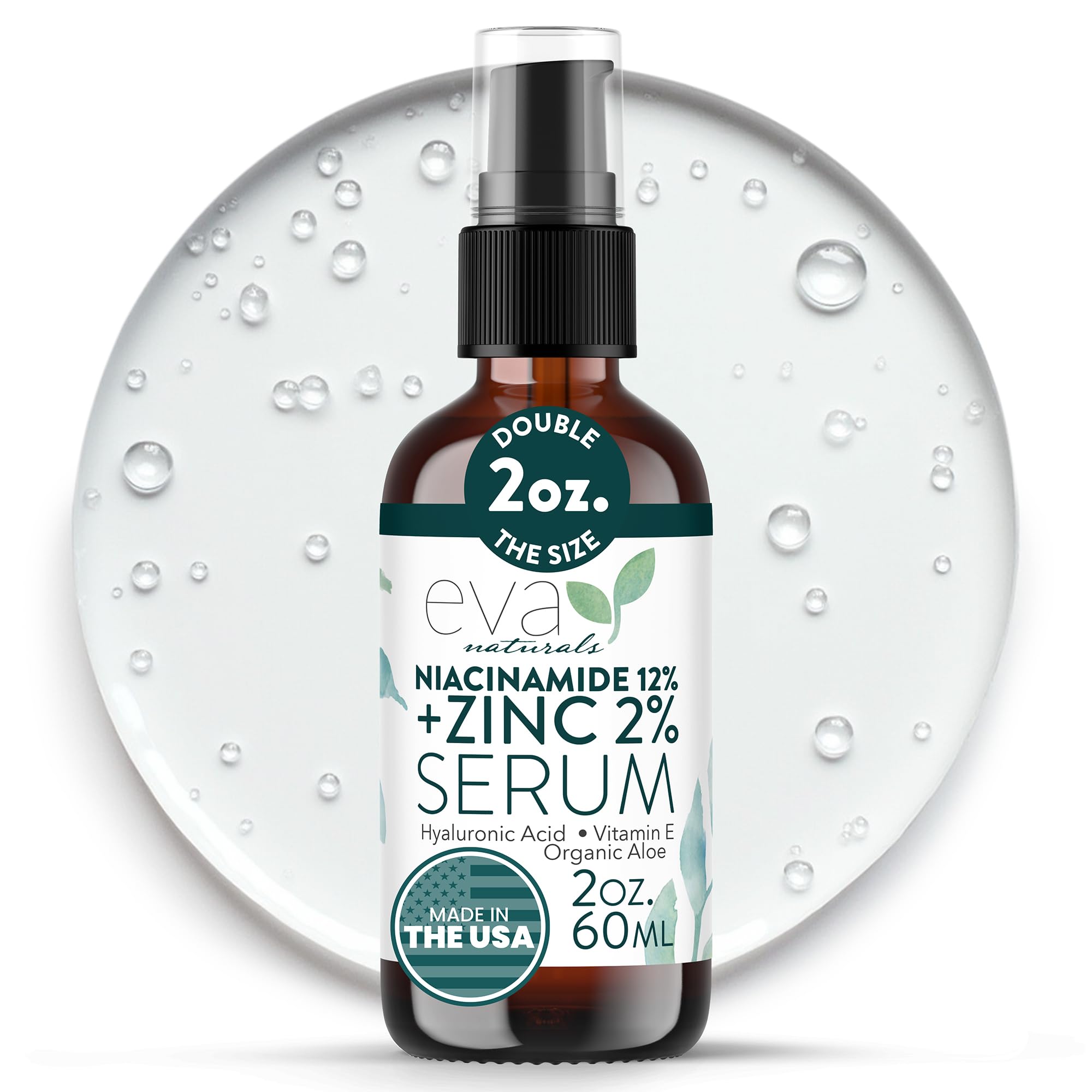 Eva Naturals Niacinamide 12% + Zinc 2% Serum for Face – Pore Minimizer, Dark Spot & Redness Relief, Oil Control with Botanical Hyaluronic Acid & Vitamin E (60 mL)