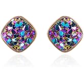 BaubleStar Druzy Stud Earrings Delicate Square Glittering Ear Studs Jewelry
