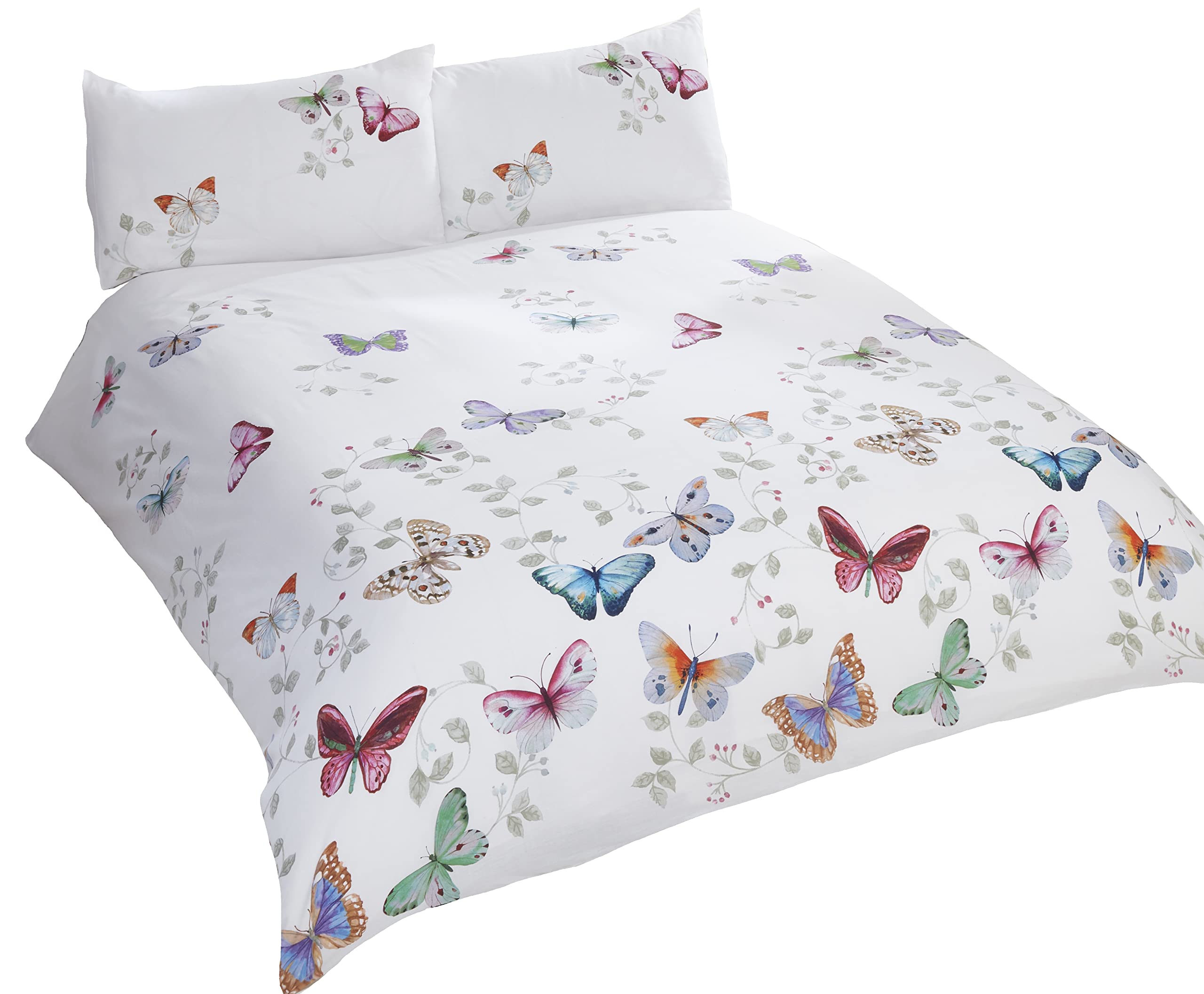 Rapport Home Double Duvet Cover Set - Vibrant Multi-Colour Butterfly Design Bedding with 2 Pillowcases (200x200cm) - Easy Care Polycotton for Girls & Adults
