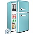 Anypro 3.2 Cu.Ft Refrigerator, Retro Double Door Fridge with Freezer, 7 Adjustable Temperature Settings, Removable Glass Shelves for Dorm, Office, Bedroom, Apartment, Blue