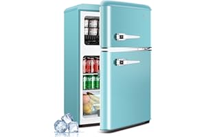 Anypro 3.2 Cu.Ft Compact Refrigerator, Mini Fridge with Freezer, Retro Double Door Small Fridge, 7 AdjustableTemperature Settings, Removable Shelves, Small Refrigerator for Dorm, Office, Bedroom, Blue