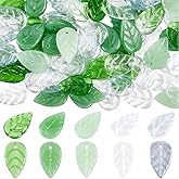 PONABEADIY 5 Colors 100PCS Glass Leaf Beads with Hole Czech Lampwork Handmade Colorful Leaves Pendants Imitation Jade Crystal Spacer Bead Bulk for Jewelry Making Necklaces Bracelets DIY Crafts Supply