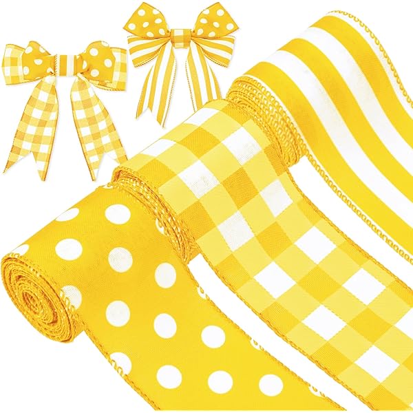 Yellow Polka Dot Wired Burlap Ribbon - 2 Rolls 10 Yards Total