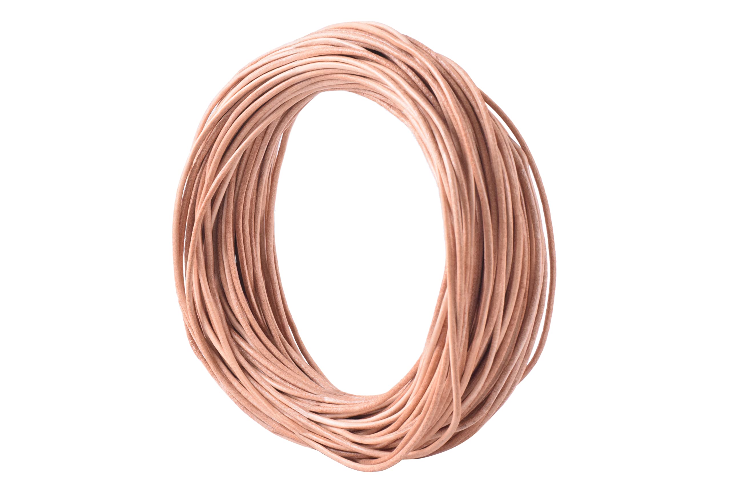 KONMAY 1 Roll 22.75 Meters 2.0mm Natural Round Real Leather Cord for Jewellery Making and Crafting