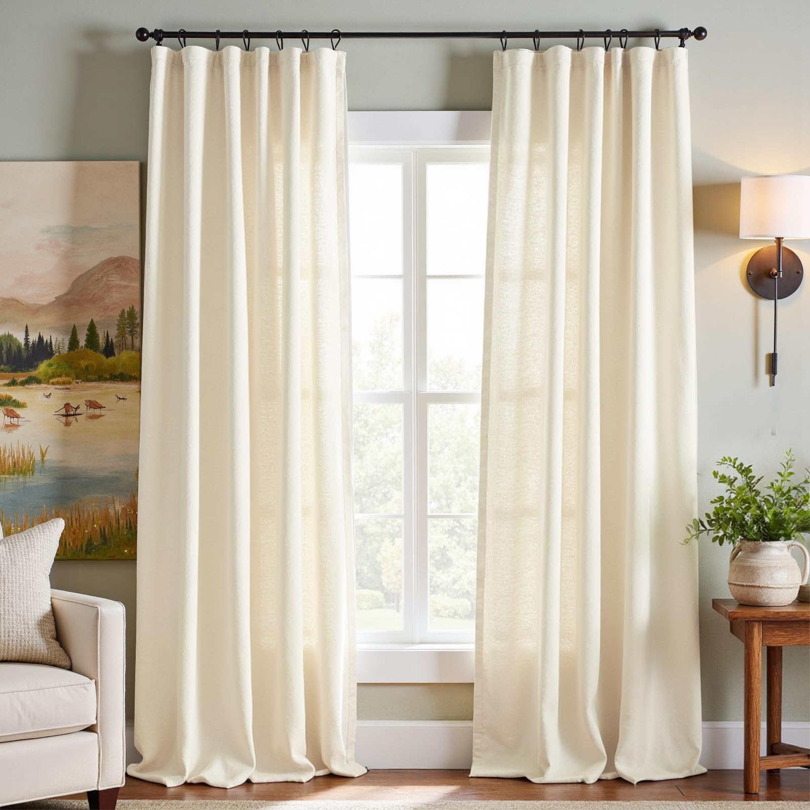 Photo 1 of **PARTIAL SET/ONLY 1 PANEL** jinchan Linen Blend Curtains 96 inch Length 2 Panels for Bedroom Living Room, Floor to Ceiling 50 inch Wide Farmhouse Drapes with Rod Pocket Back Tab(50W x 96L, Ivory)