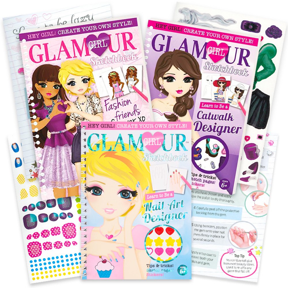 Glamour Girl Fashion Sketch Portfolio Set for Girls -- 3 Deluxe Sketchbooks for Future Fashion Designers