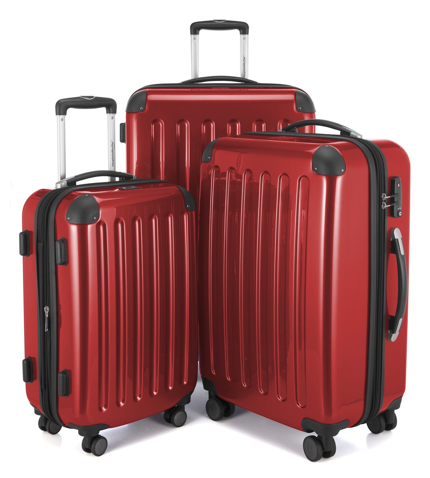 Hauptstadtkoffer Alex 3-Piece Suitcase Set – Cabin Suitcase 55 cm, Medium Suitcase 65 cm & Large Travel Suitcase 75 cm, ABS/PC Hard Shell, TSA Lock, Red