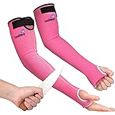 OriStout Cut Resistant Gardening Sleeves with Tumb Hole, Protective Arm Sleeves for Yard Work, Kitchen, Arm Guards for Biting, Pet Grooming, Gardening Gifts for Women, Pink, 1 Pair