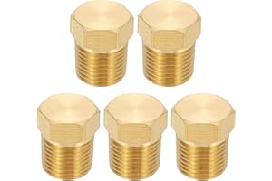 PATIKIL 1/8" NPT Male Brass Pipe Plug Fitting, 5Pcs Outer Hex Thread Socket Plug Ends Sealing Tubing Fitting for Refrigeratio