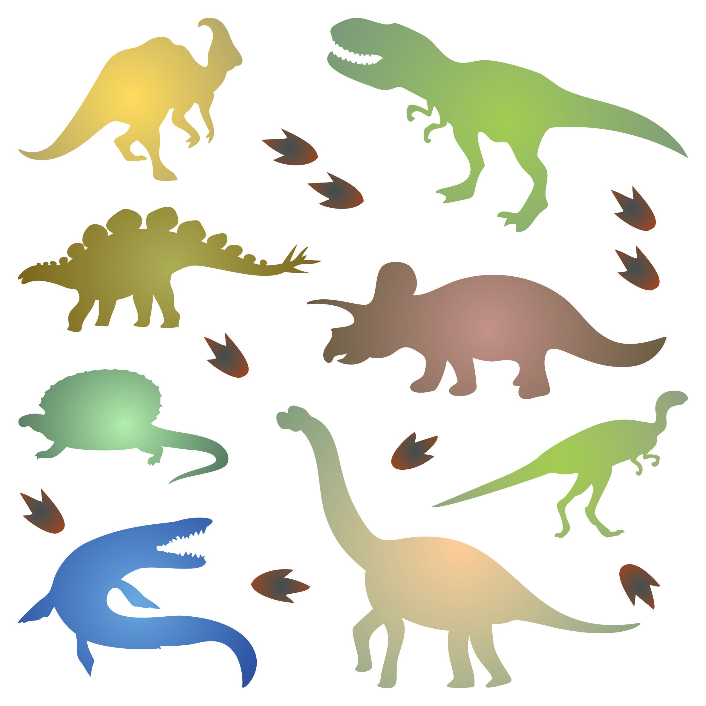Dinosaur Silhouette Stencil - 11.5cm x 11.5cm (S) - Reusable Kids Animal Jurassic Period Stencil Template