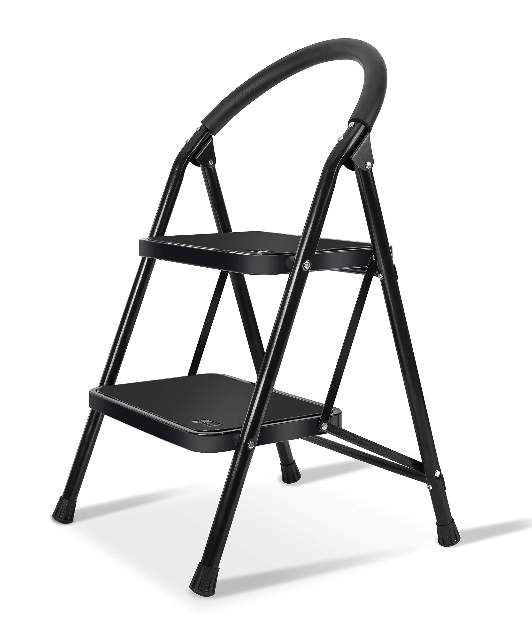 XinSunho 2 Step Ladder,Small Folding Sturdy Step Stool for Kitchen Home Closet,Wide Pedal 330lbs Heavy Duty Ladder for Adults Seniors,Black