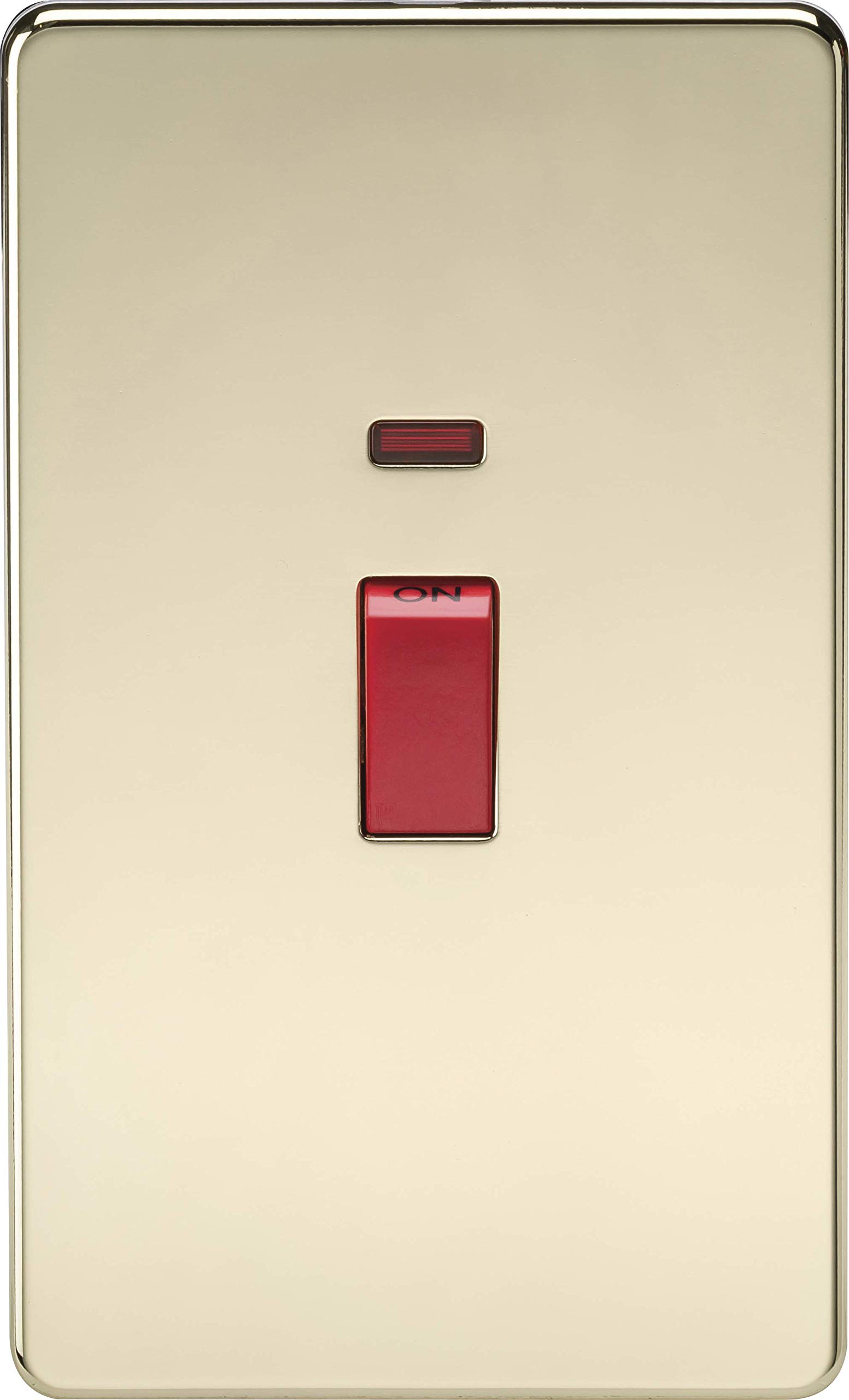 Knightsbridge SF8332NPB Screwless 45 A 2-Gang DP Switch, Polished Brass with Neon