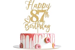 YOTAWEBERY Happy 87th Birthday Cake Topper, 87th Birthday Decorations for Men/Women, Cheers to 87 Years, Hello 87, 87th Happy Birthday Party Supplies Gold Glitter