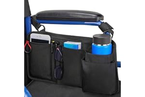 LIGHTMEUP Wheelchair Side Bag with Cup Holder - Wheelchair Armrest Pouch Accessories for Adults, Storage Bags to Hang on Side Oversized Zipper Pull for Electric Wheelchair Walker Rollator Scooter