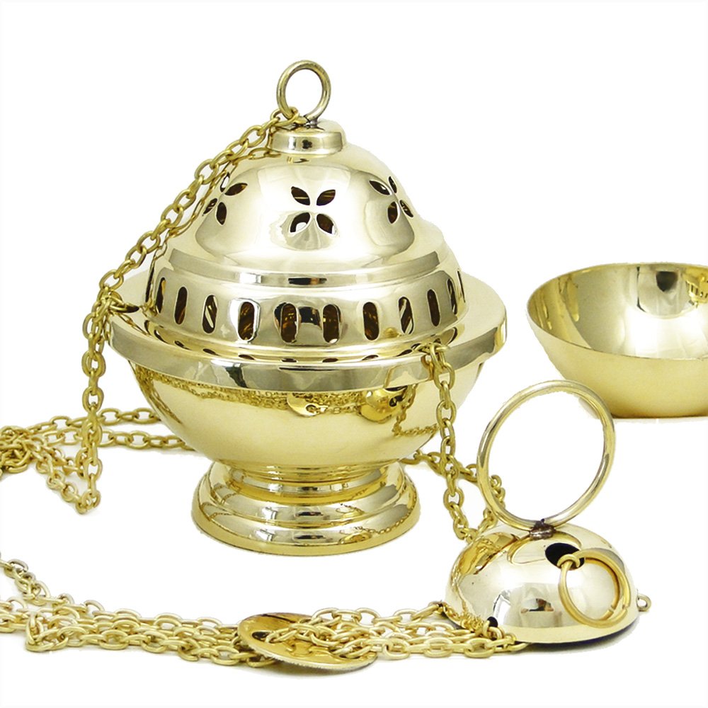 NKlaus 2x 2914 Incense burner with insert bowl Brass Handmade Incense burner with chain 40123