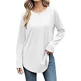Laughido Women's Casual Raglan Long Sleeve Tunic Round Neck Curved Hem Loose Fit 2025 Basic Long Sweatshirt