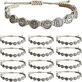 12pcs St Benedict Bracelets Nature Color String Saint Benedict Rosary Bracelet Medalla De San Benito Catholic Gift For Men Women