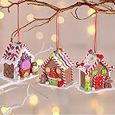 3 Pcs Gingerbread House Ornaments,Christmas Tree Decorations,Cute Polymer Clay Candy House Decorations with Rope,Fairy Tale Tree Hanging Ornaments for Holiday Decor