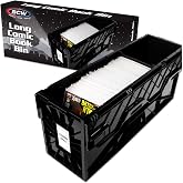 BCW Long Comic Book Bins, Holds 300 Comics Each, Stackable, Black, 1 Pack | Acid-free plastic bins stack six high and include partitions and label slots for organized storage of up to 300 comics each.