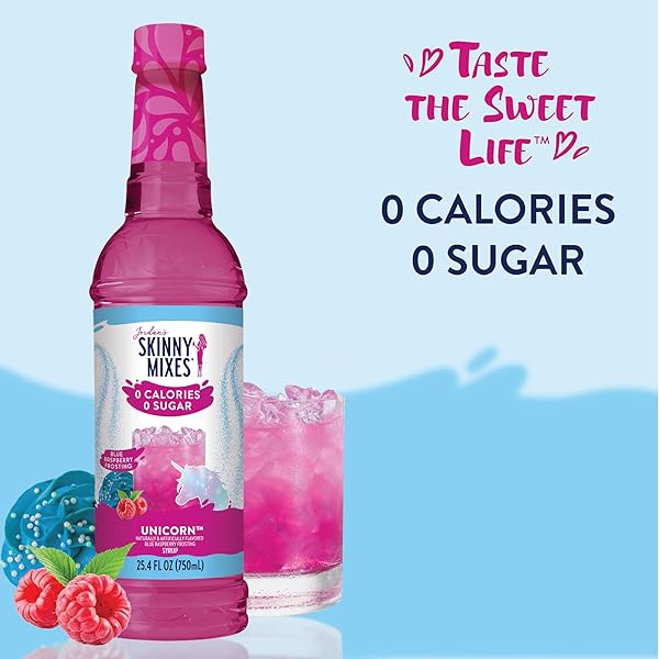 JORDAN’S SKINNY MIXES SUGAR FREE SYRUP, UNICORN FLAVOR, FRUIT FLAVORED WATER ENHANCER, DRINK MIX FOR ICED TEA, LEMONADE, DRINKS, LOW CALORIE WATER FLAVORING, DAIRY & GLUTEN FREE, KOSHER, 25.4 FL OZ