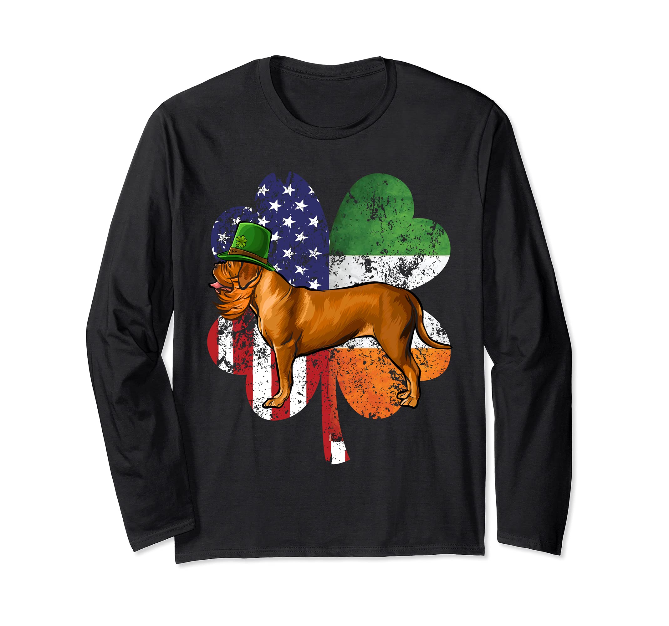 St Patricks Day Irish American Flag Dogues de Bordeaux Dog Long Sleeve T-Shirt