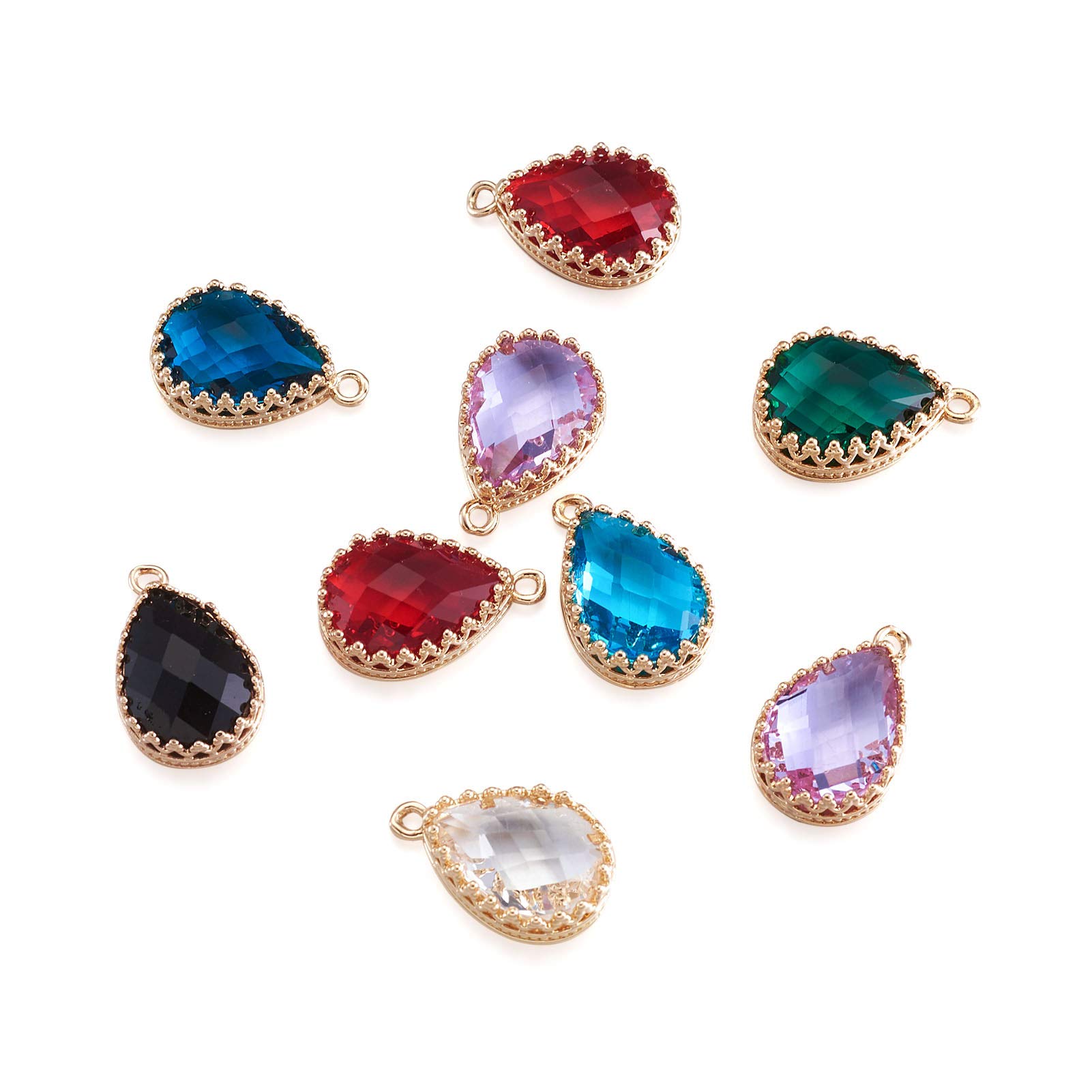 Craftdady 50pcs Teardrop Glass Pendants Beads Waterdrop Crystal Pendants Charms Rhinestone Jewelry Findings for Necklace Earrings Jewelry Making