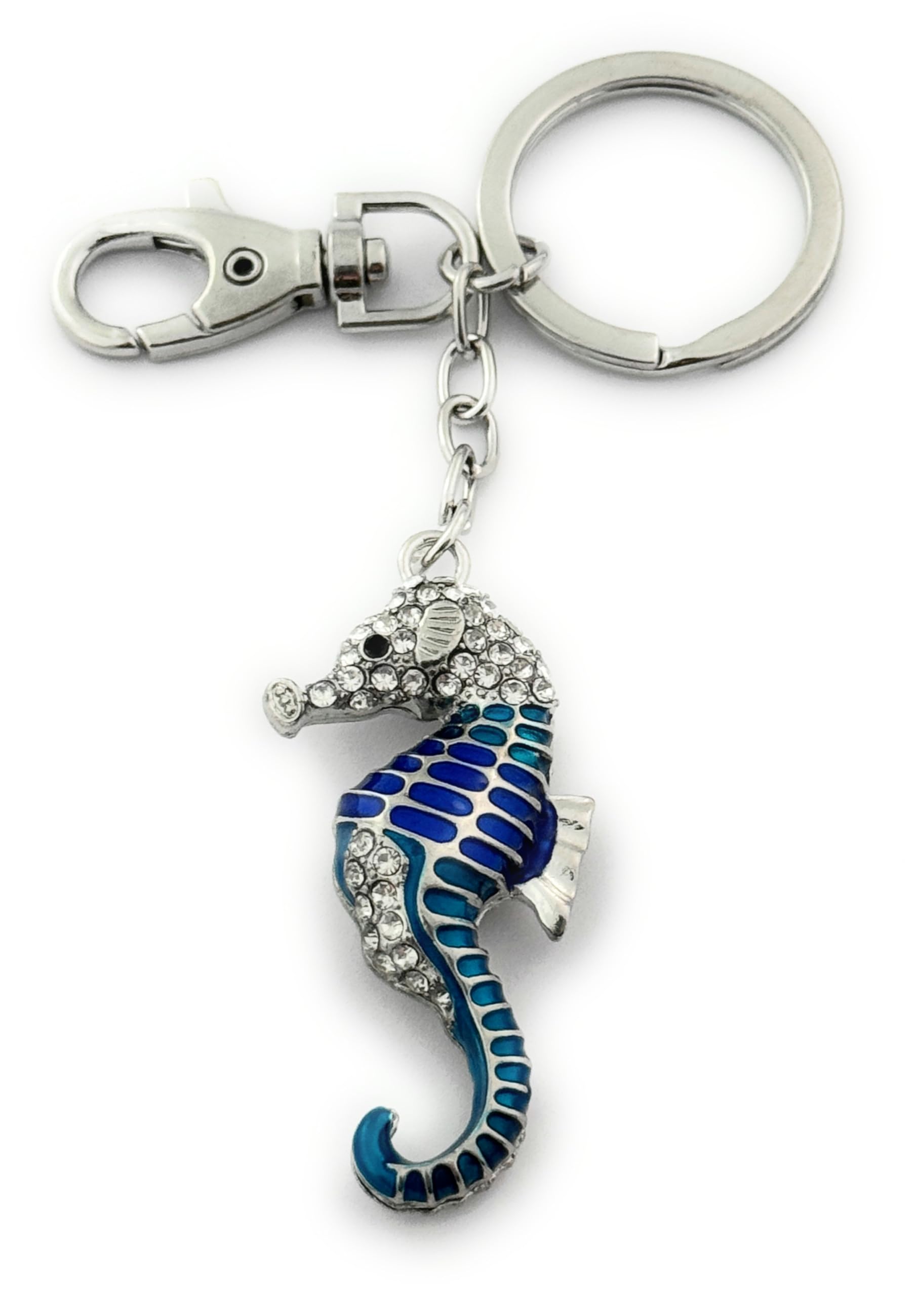 FizzyButton Gifts Seahorse keyring key ring and lobster clasp with silver tone rhinestone and enamel charm